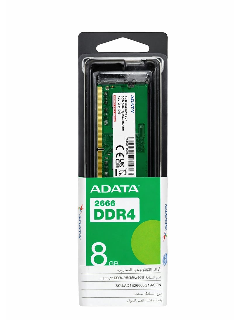ذاكرة لابتوب ADATA DDR4 بسعة 8 جيجابايت وسرعة 2666 ميجاهرتز – AD4S26668G19-SGN